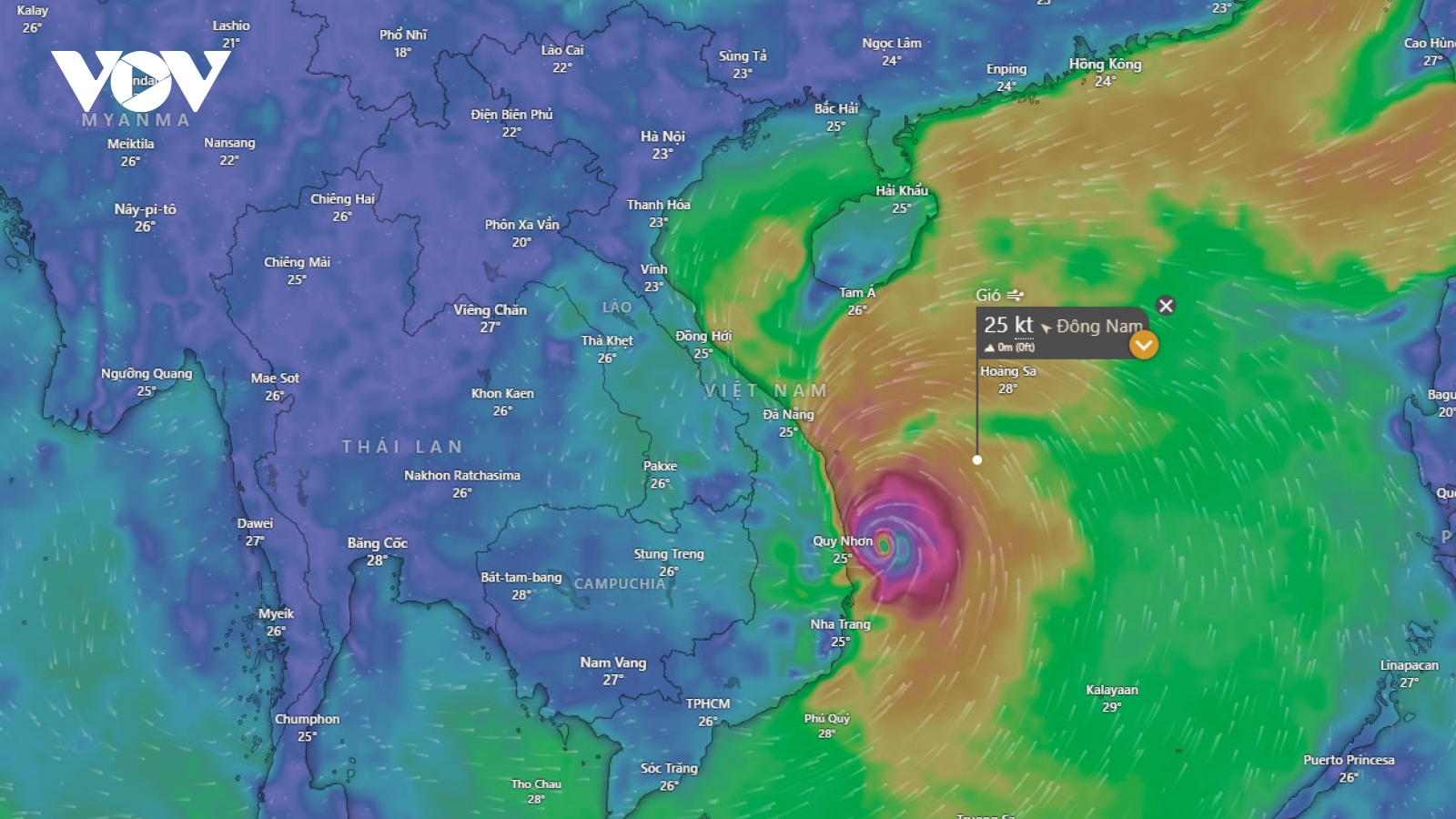 Thời điểm nào bão Kalmaegi đi vào đất liền Việt Nam?